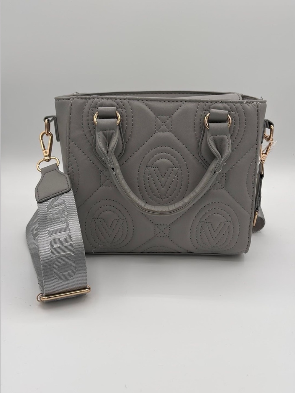 Valentino Orlandi Quilted Gray Crossbody Tote with Detachable Strap